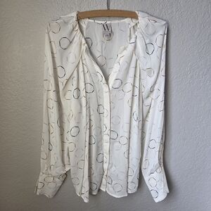 NWT Worthington Size XL Long Sleeve White V-Neck Blouse Pleated Shoulders